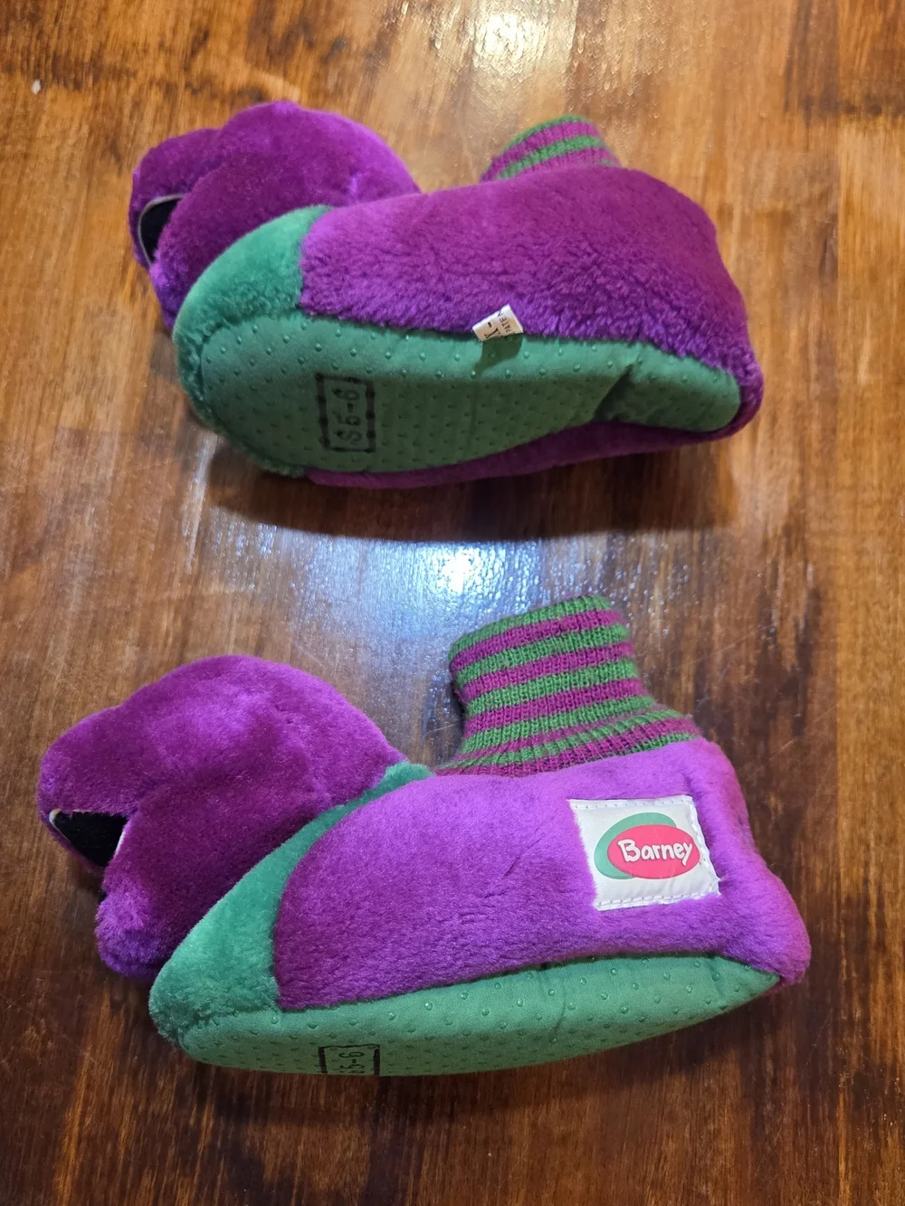 Vintage Toddler Barney The Dinosaur Plush Slippers Size S 5-6 Toddler Barney